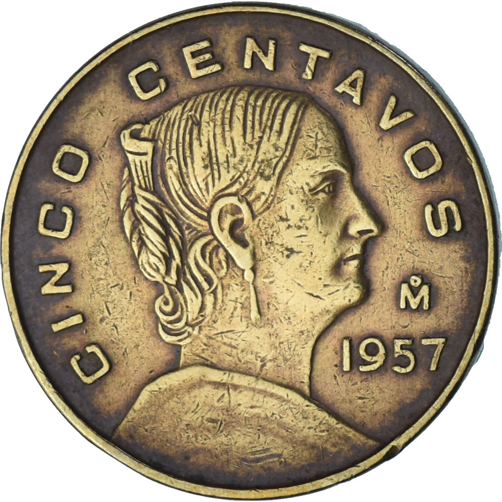 Coin, Mexico, 5 Centavos, 1957, AU(55-58), laiton