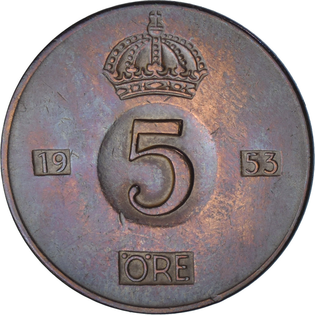 Moneta, Svezia, Gustaf VI, 5 Öre, 1953, SPL-, Bronzo, KM:822