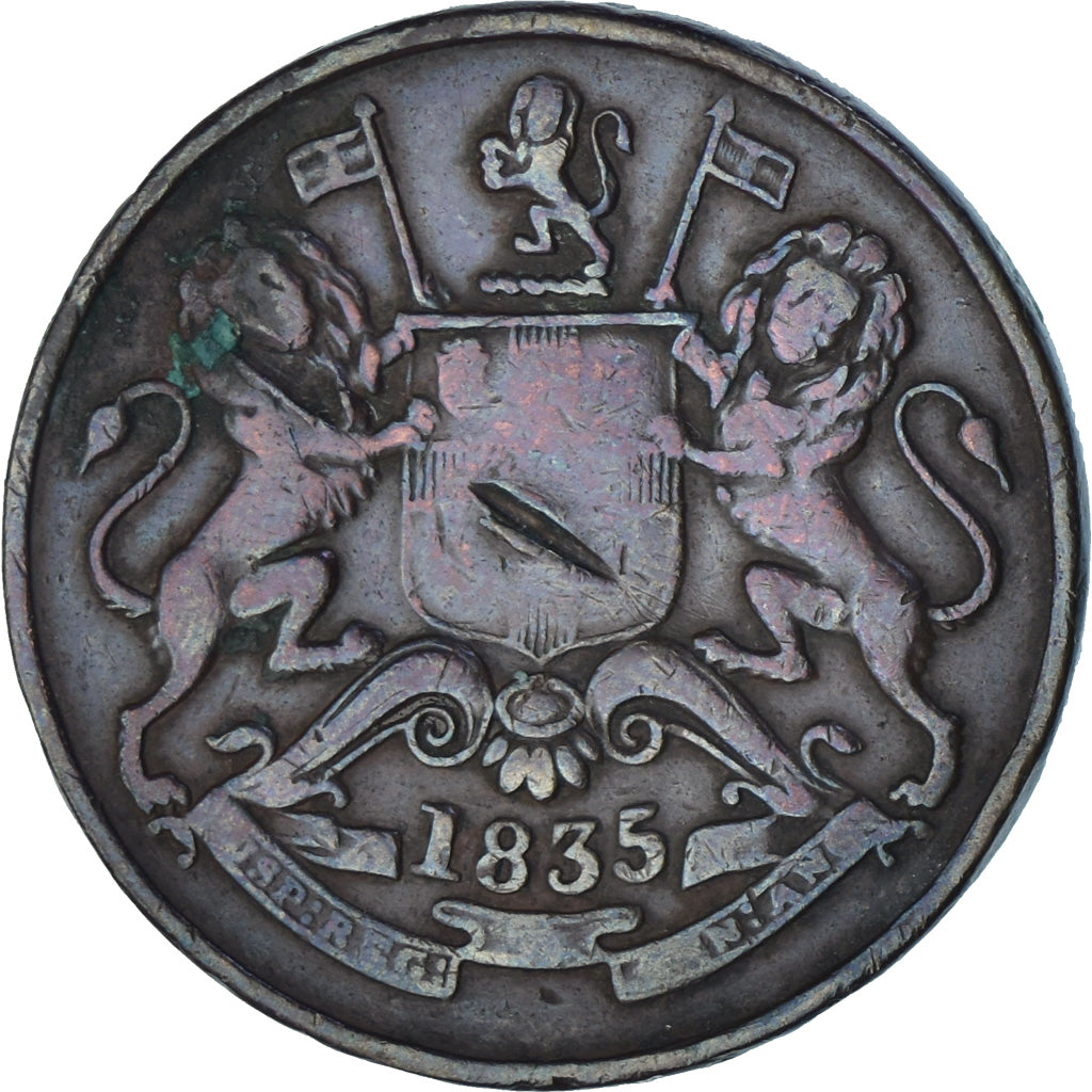 Münze, INDIA-BRITISH, 1/2 Anna, 1835, Bombay, S+, Kupfer, KM:447.1