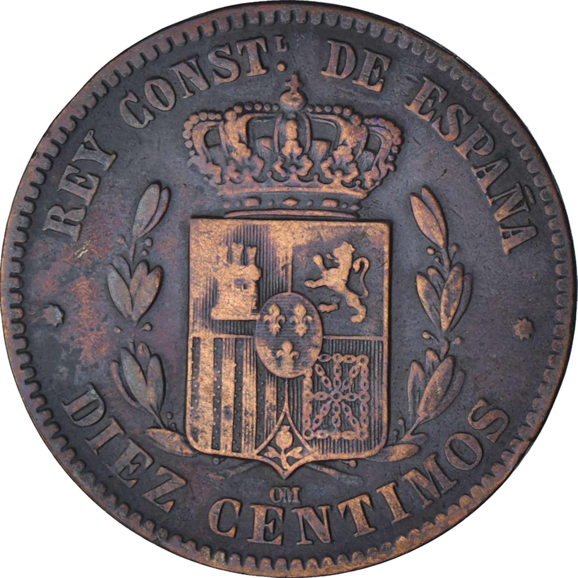 Münze, Spanien, Alfonso XII, 10 Centimos, 1877, Madrid, SS, Bronze, KM:675