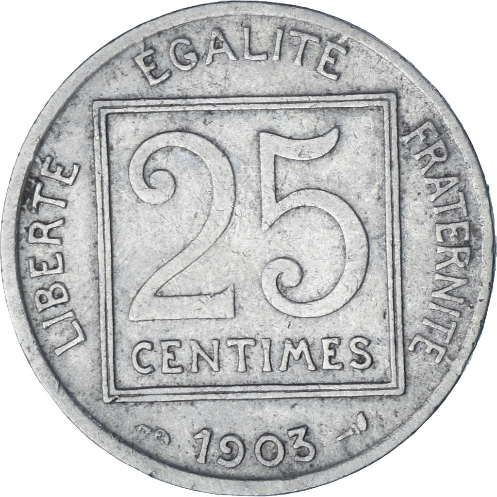 Moneta, Francja, Patey, 25 Centimes, 1903, Paris, EF(40-45), Nikiel, KM:855
