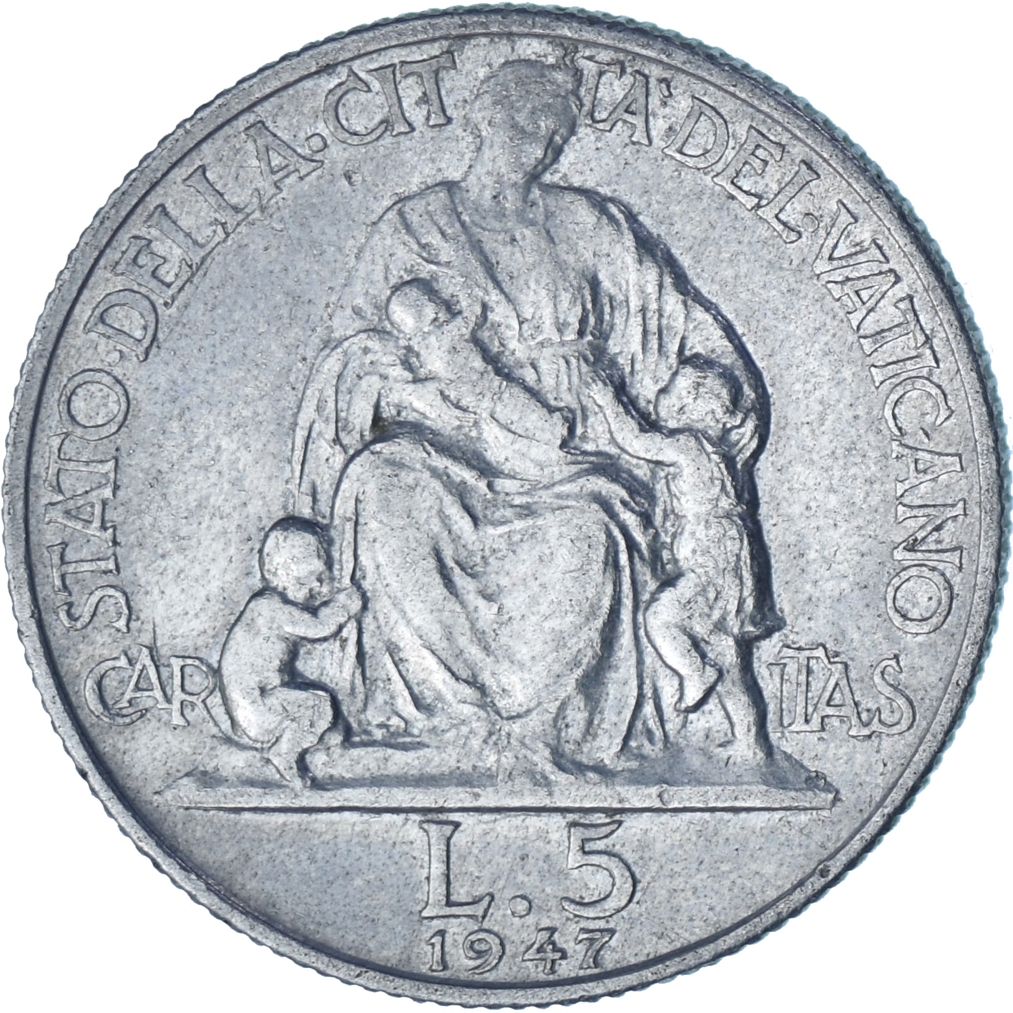 Moeda, CIDADE DO VATICANO, Pius XII, 5 Lire, 1947, Roma, AU(50-53), Alumínio
