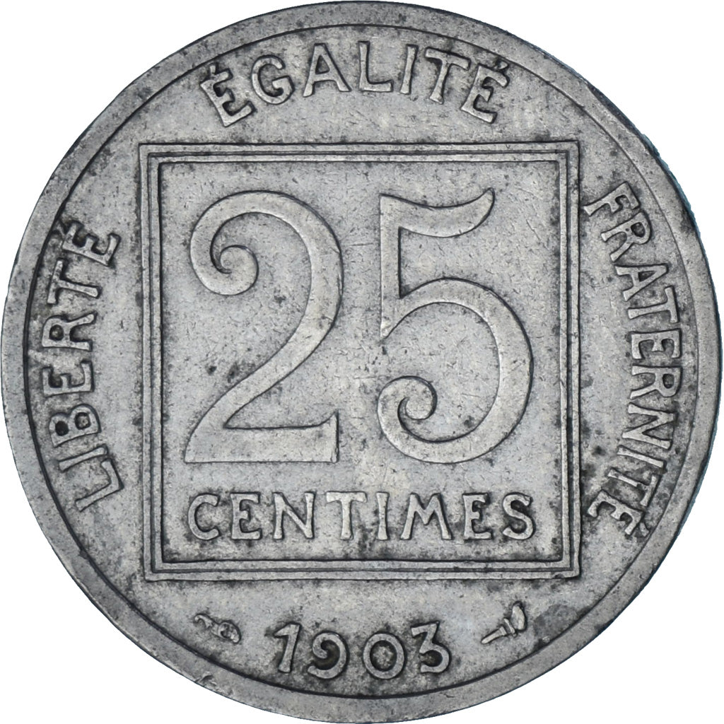 Moneta, Francja, Patey, 25 Centimes, 1903, Paris, VF(30-35), Nikiel, KM:855