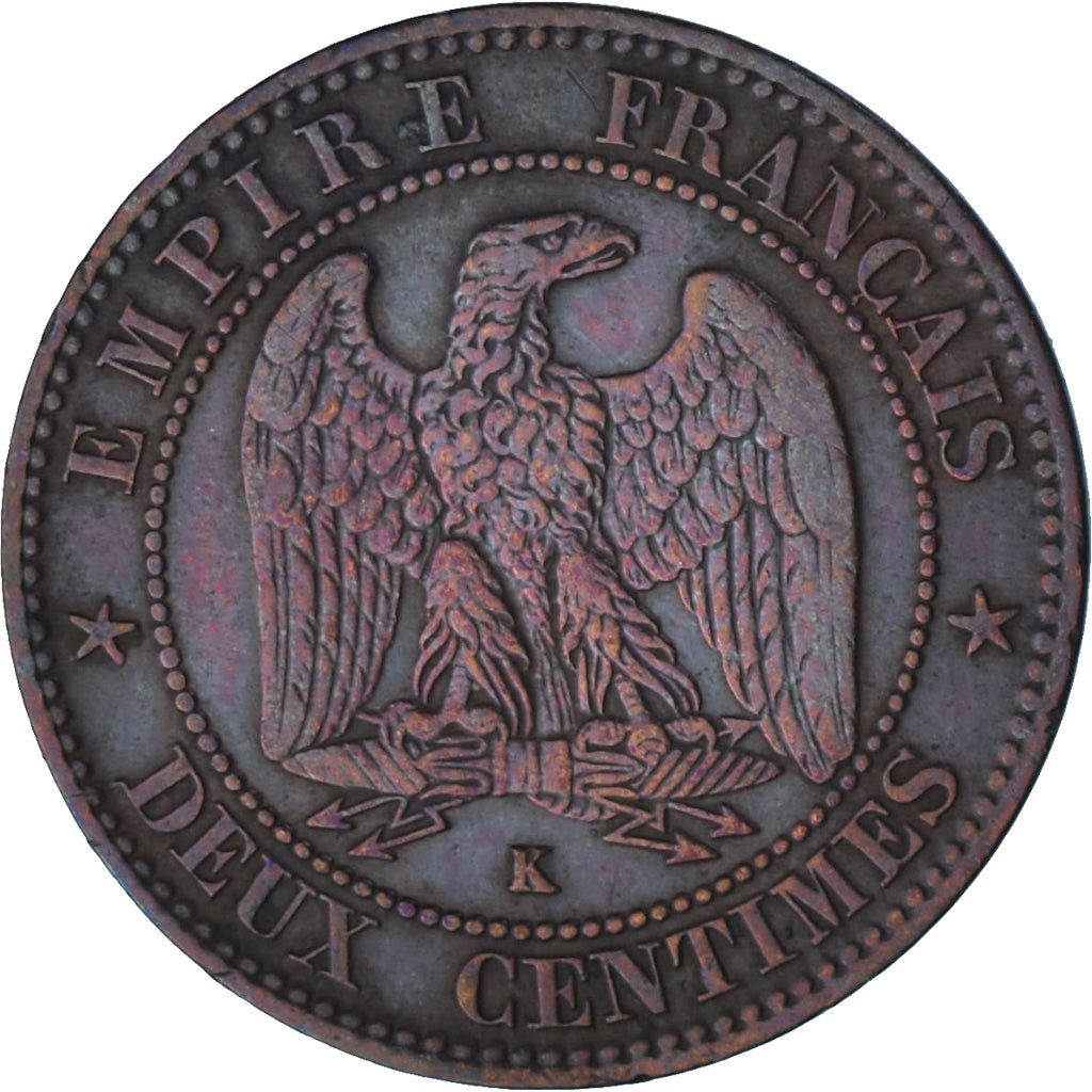 Moneda, Francia, Napoleon III, 2 Centimes, 1861, Bordeaux, MBC+, Bronce