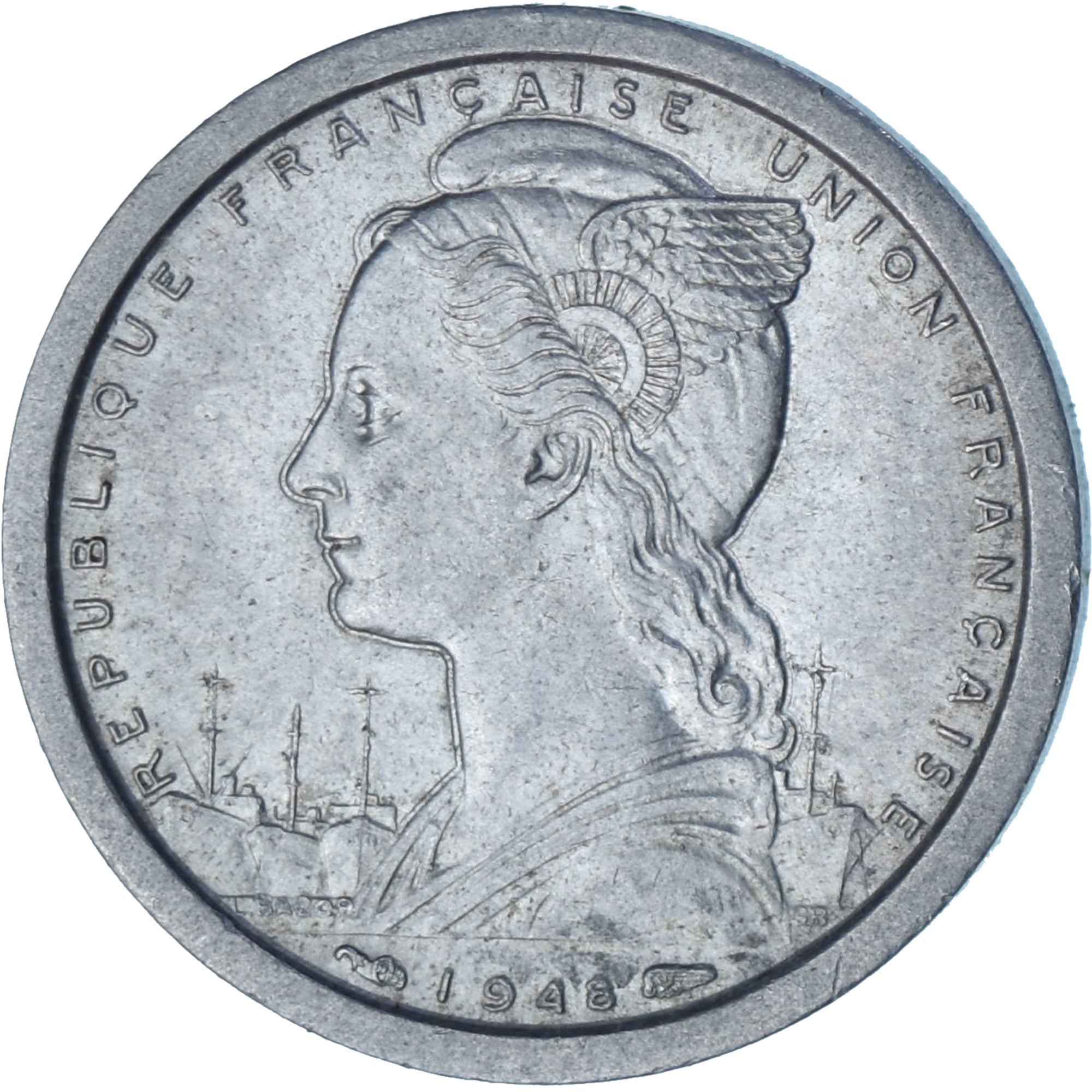 Moneta, Madagascar, 1 Franc, 1948, Paris, BB, Alluminio