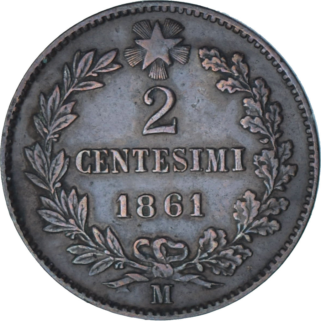 Moneta, Italia, Vittorio Emanuele II, 2 Centesimi, 1861, Milan, SPL-, Rame