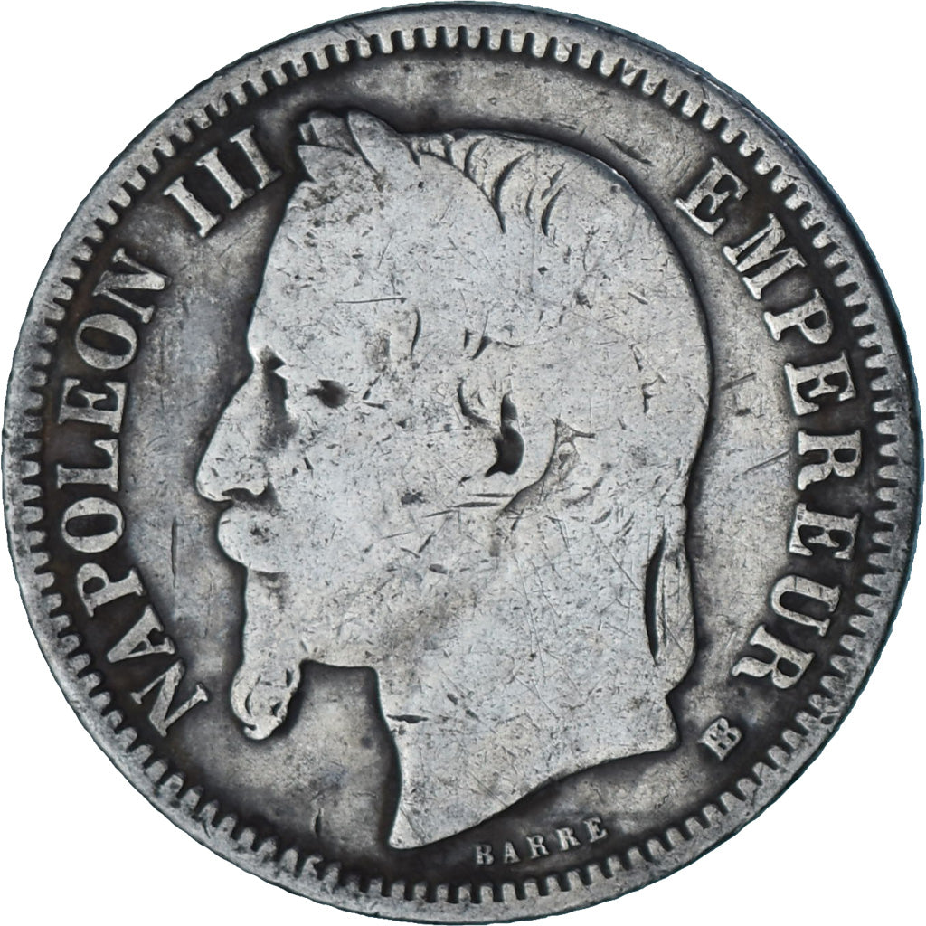 Moneda, Francia, Napoleon III, Franc, 1868, Strasbourg, Petit BB, BC, Plata