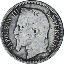 Moneda, Francia, Napoleon III, Franc, 1868, Strasbourg, Petit BB, BC, Plata
