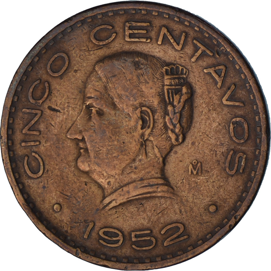 Moneda, México, 5 Centavos, 1952, Mexico City, MBC+, Bronce, KM:424