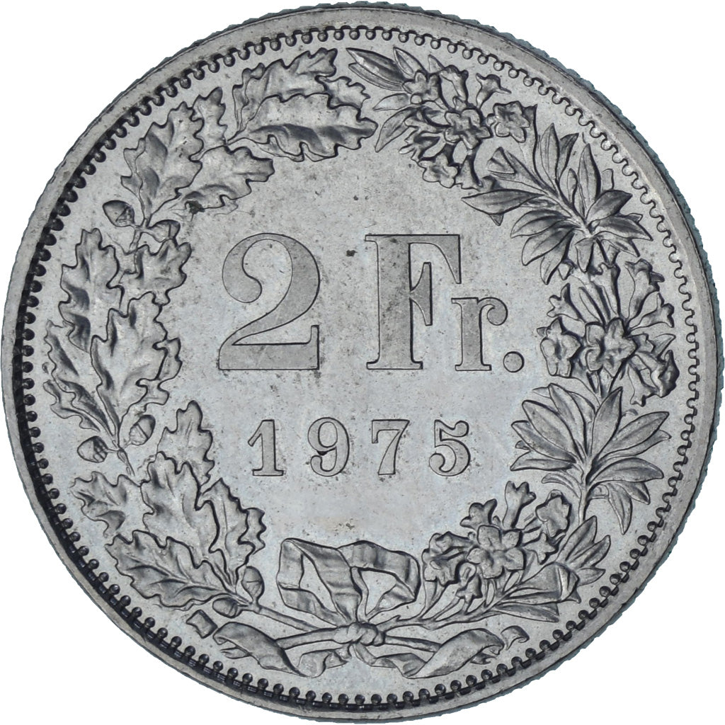 Münze, Schweiz, 2 Francs, 1975, Bern, VZ, Kupfer-Nickel, KM:21a.1