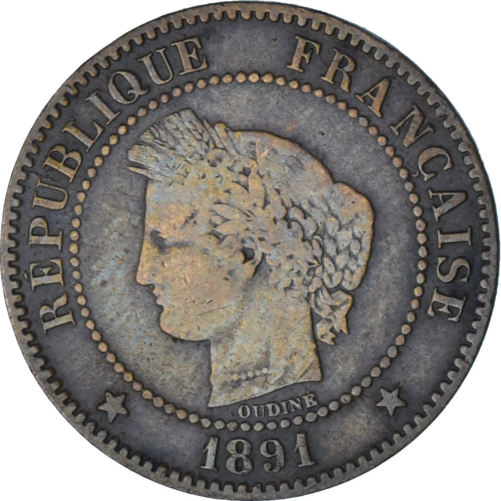 Moneta, Francia, Cérès, 2 Centimes, 1891, Paris, BB, Bronzo, KM:827.1