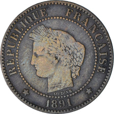 Moneta, Francia, Cérès, 2 Centimes, 1891, Paris, BB, Bronzo, KM:827.1
