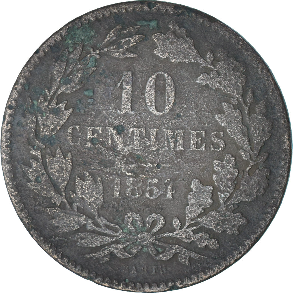 Moneta, Luksemburg, William III, 10 Centimes, 1854, Utrecht, VG(8-10), Brązowy