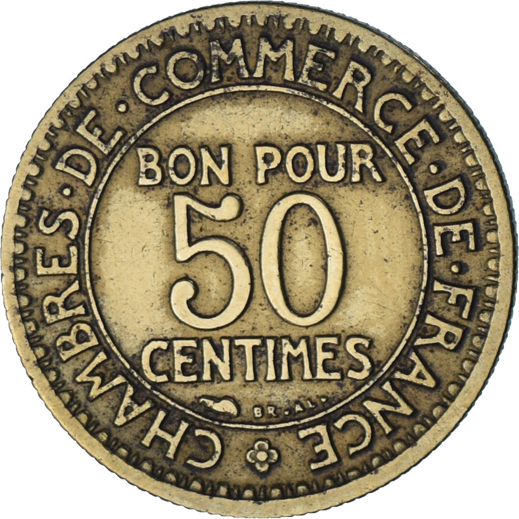 Francia, Chambre de commerce, 50 Centimes, 1929, Paris, MBC, Aluminio - bronce