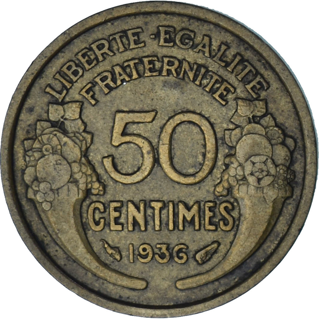 Francia, Morlon, 50 Centimes, 1936, Paris, MBC, Aluminio - bronce, KM:894.1