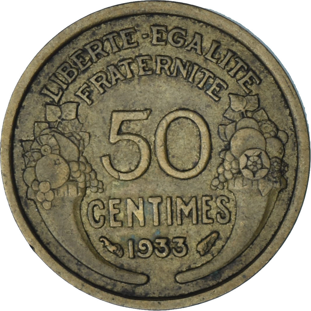 Francia, Morlon, 50 Centimes, 1933, Paris, BC+, Aluminio - bronce, KM:894.1