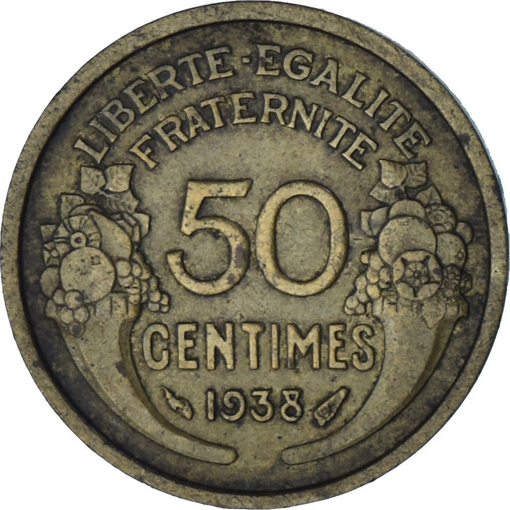 Francia, Morlon, 50 Centimes, 1938, Paris, BC+, Aluminio - bronce, KM:894.1