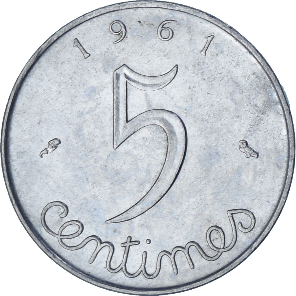 Frankreich, Épi, 5 Centimes, 1961, Paris, SS+, Stainless Steel, KM:927