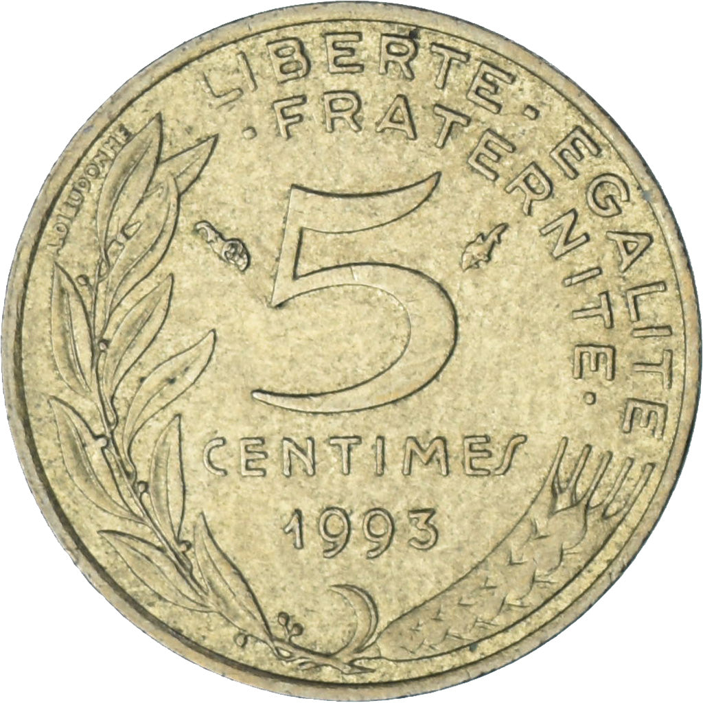 Frankrijk, Marianne, 5 Centimes, 1993, Paris, ZF+, Aluminum-Bronze, KM:933