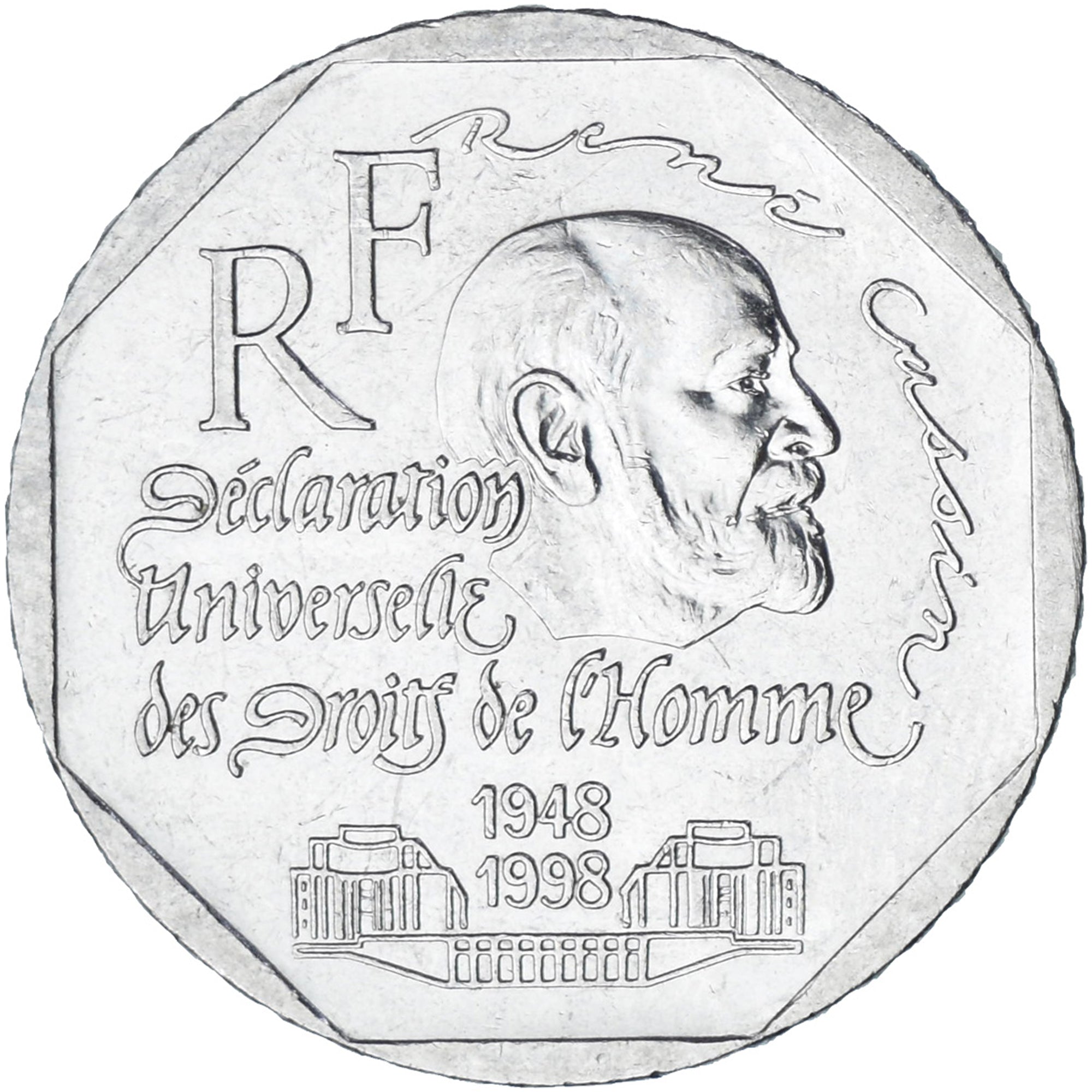 França, René Cassin, 2 Francs, 1998, Paris, AU(55-58), Níquel, KM:1213
