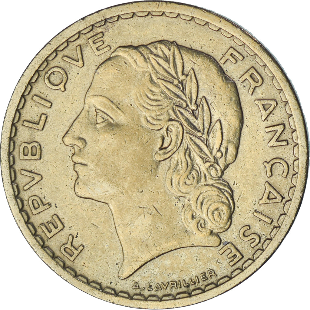 Francja, 5 Francs, Lavrillier, 1939, Paris, Aluminium-Brąz, EF(40-45)