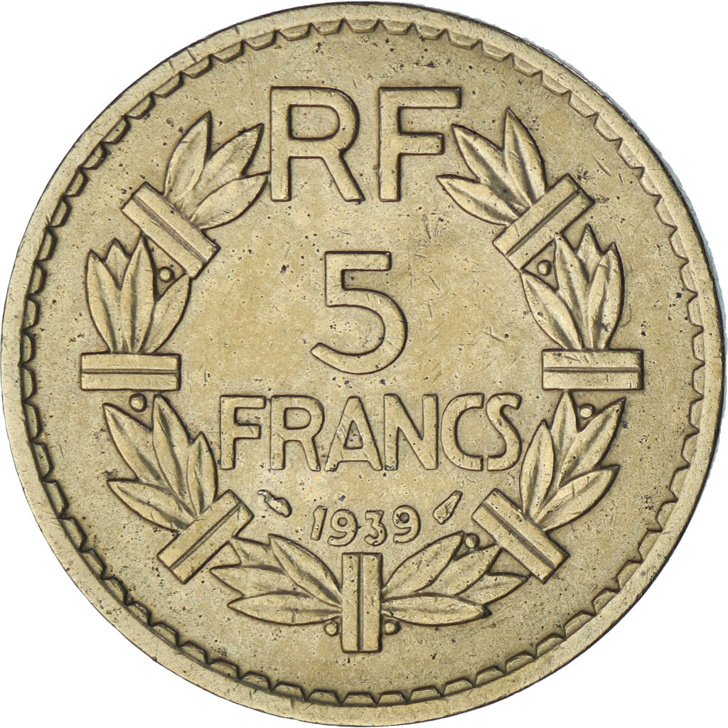 Francja, 5 Francs, Lavrillier, 1939, Paris, Aluminium-Brąz, EF(40-45)