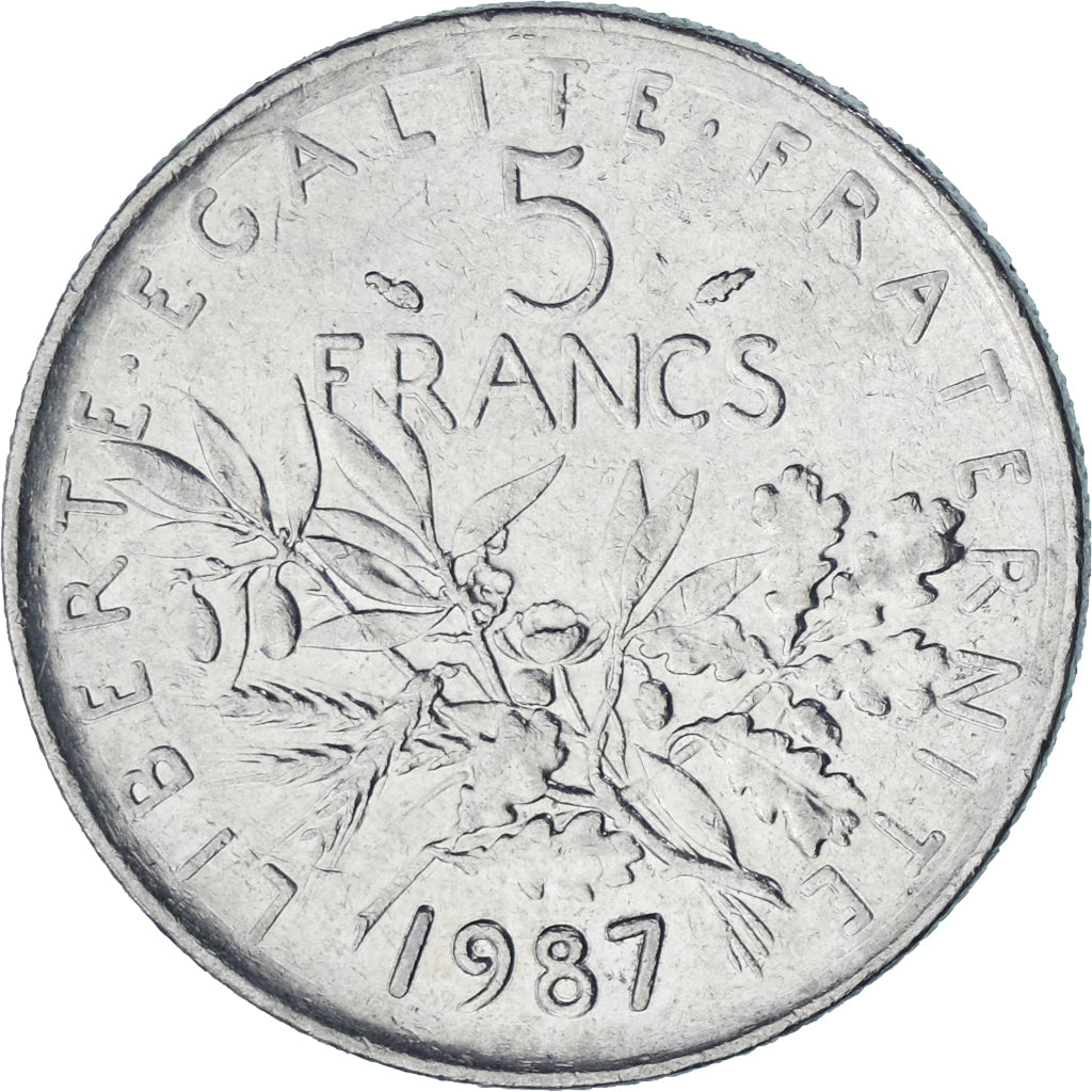 Francia, Semeuse, 5 Francs, 1987, Paris, EBC, Níquel recubierto de cobre -