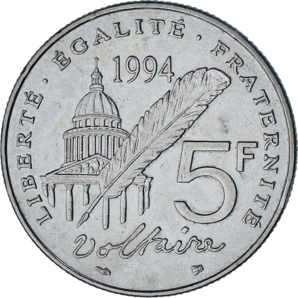 Francia, Voltaire, 5 Francs, 1994, Paris, EBC, Níquel, KM:1063, Gadoury:775