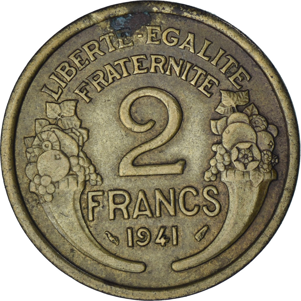 Francja, Morlon, 2 Francs, 1941, VF(20-25), Aluminium-Brąz, KM:886, Gadoury:535