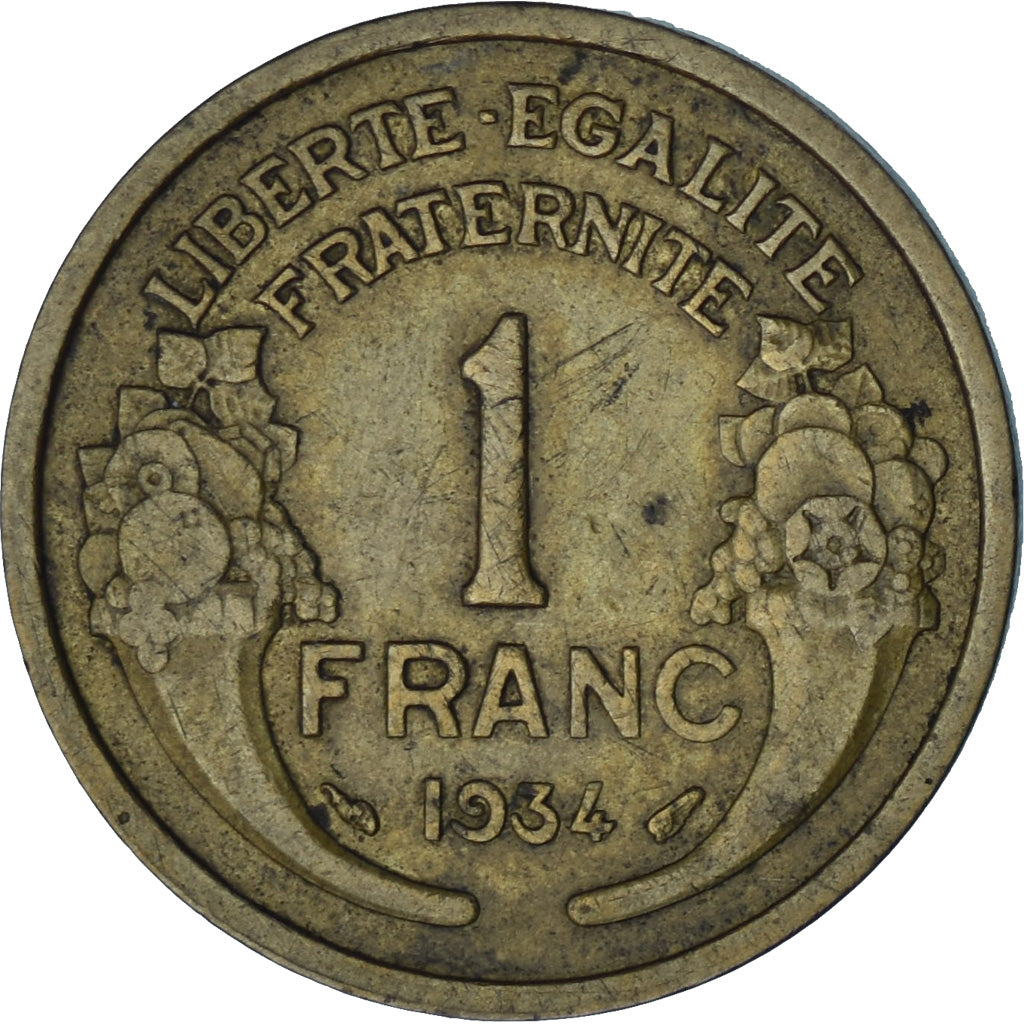 França, Morlon, Franc, 1934, VF(30-35), Alumínio-Bronze, KM:885, Gadoury:470