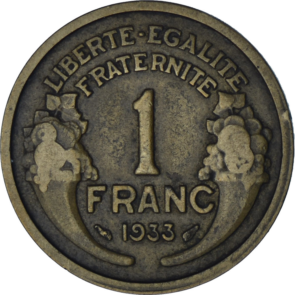 França, Morlon, Franc, 1933, VF(30-35), Alumínio-Bronze, KM:885, Gadoury:470