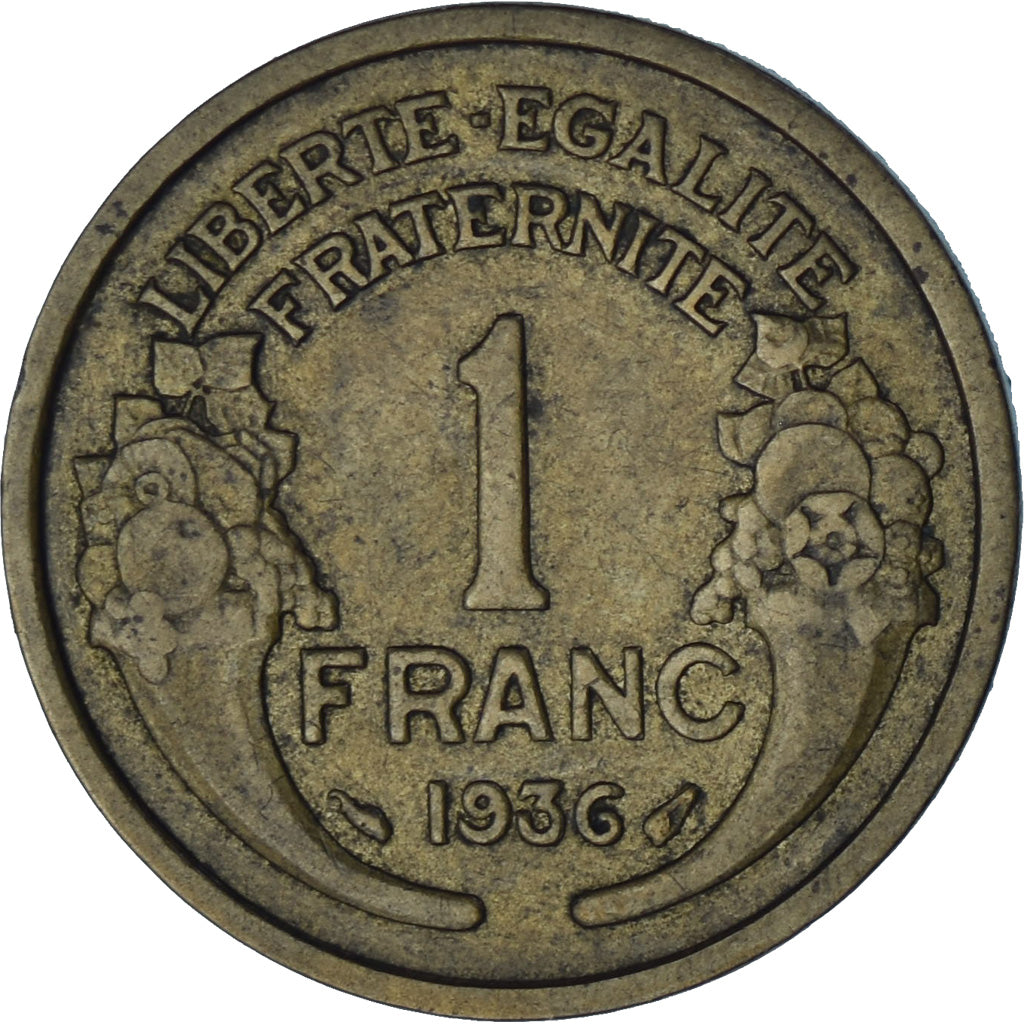 França, Morlon, Franc, 1936, VF(30-35), Alumínio-Bronze, KM:885, Gadoury:470