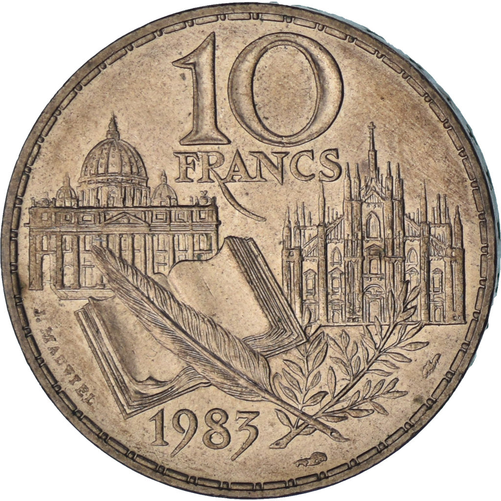 Frankreich, Stendhal, 10 Francs, 1983, Tranche A, SS, Nickel-Bronze, KM:953