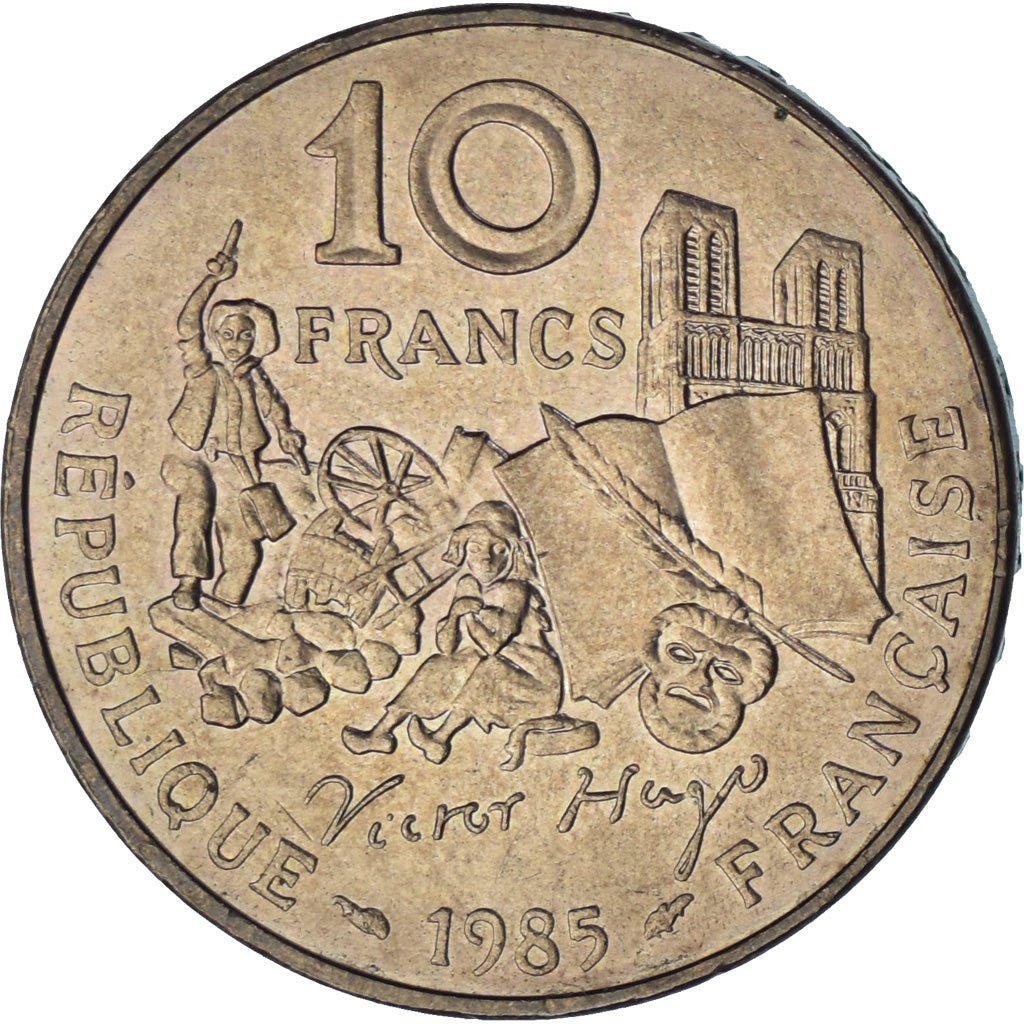 Francja, 10 Francs, 1985, Victor Hugo, AU(55-58), Miedzionikiel, KM:956