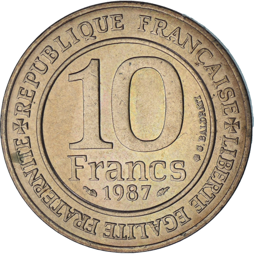 Francja, 10 Francs, 1987, Paris, AU(55-58), Nikiel-Brąz, KM:961d, Gadoury:820