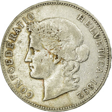 Moneda, Suiza, 5 Francs, 1892, Bern, MBC, Plata, KM:34