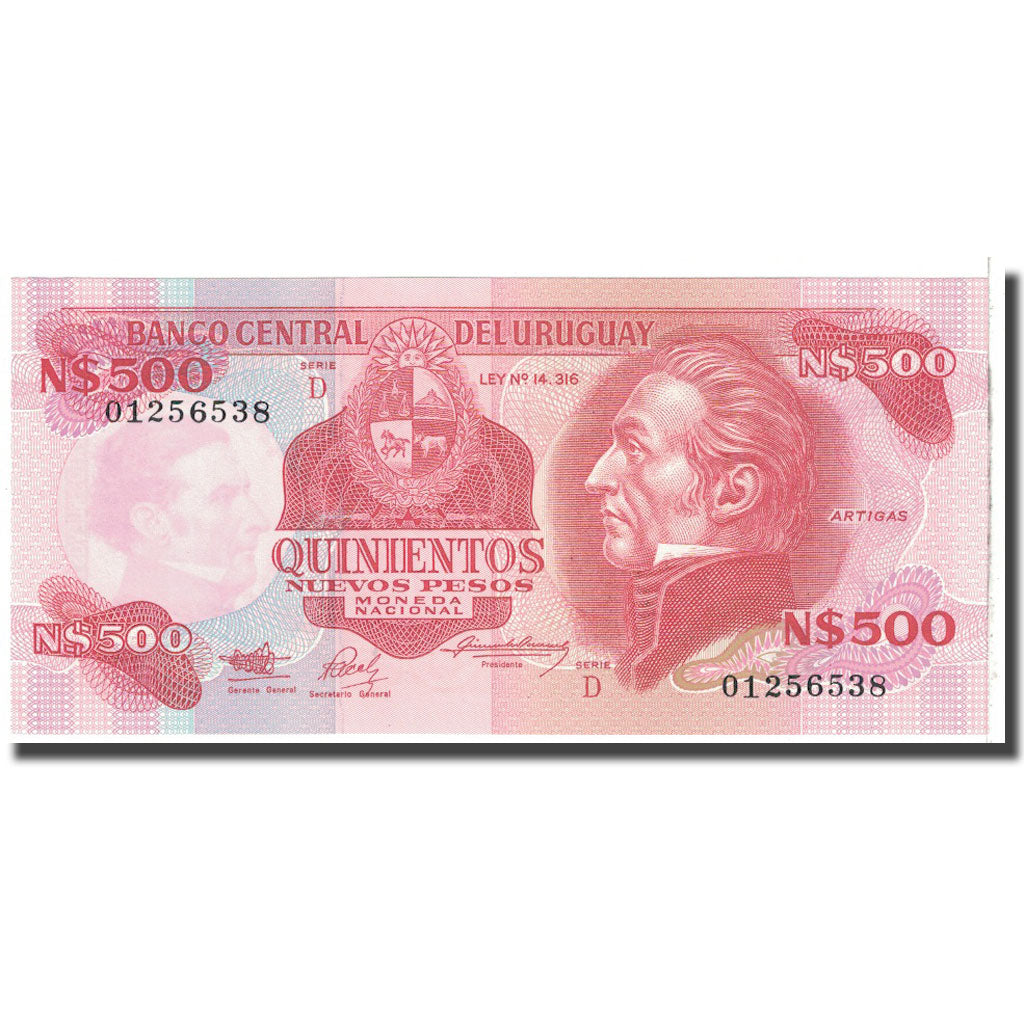 Banknot, Urugwaj, 500 Nuevos Pesos, KM:63a, UNC(65-70)