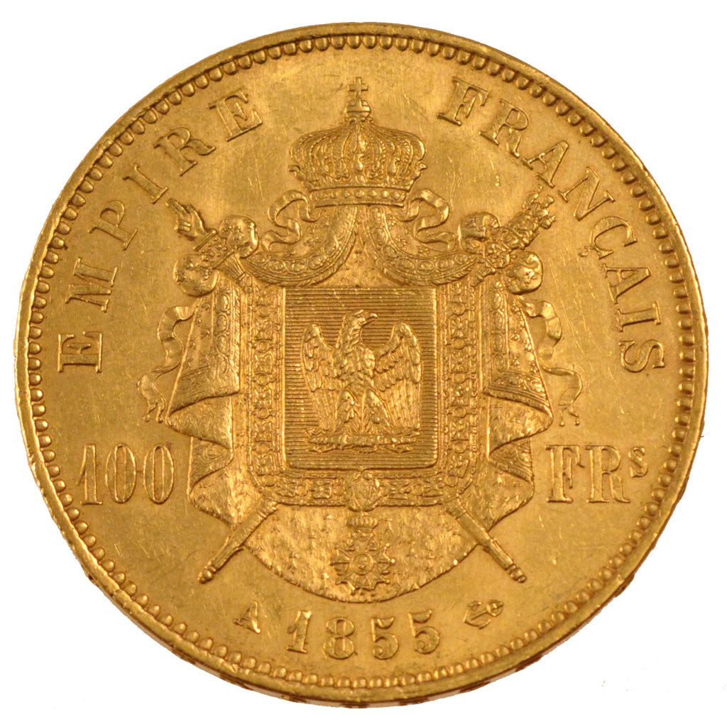 FRANCE, Napoléon III, 100 Francs, 1855, Paris, KM #786.1, AU(55-58), Gold, G...