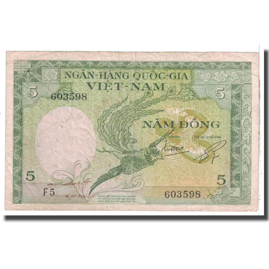Banknot, Południowy Wiet Nam, 5 D<ox>ng, Undated, Undated, KM:2a, VF(20-25)
