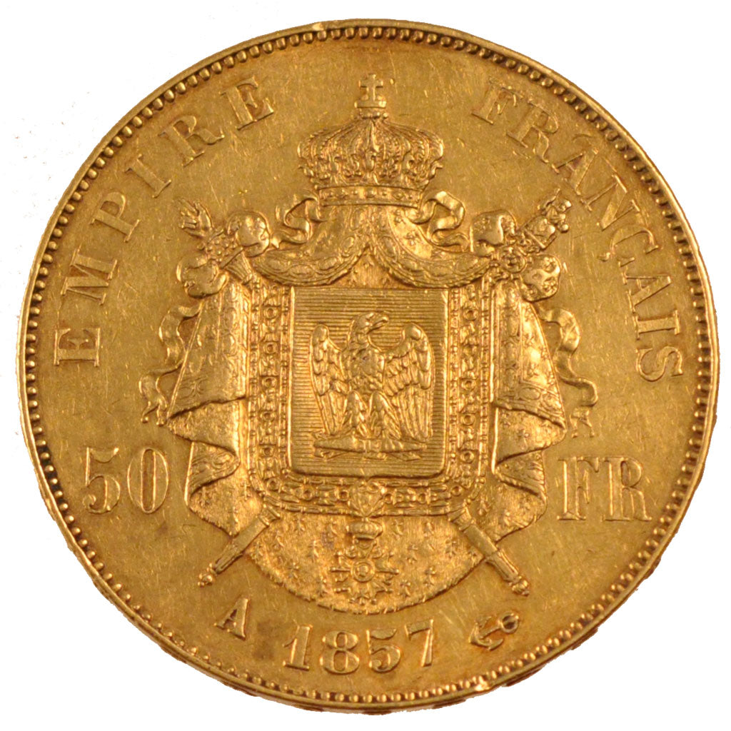 FRANCE, Napoléon III, 50 Francs, 1857, Paris, KM #785.1, AU(50-53), Gold, Gadour