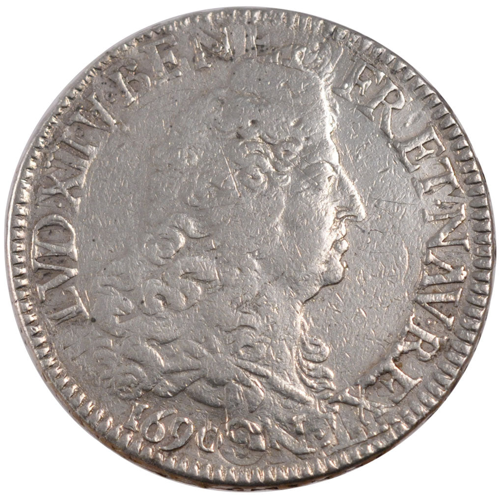 FRANCE, Écu aux 8 L, ECU, 1690, Paris, KM #275.1, VF(30-35), Silver, Gadoury ...