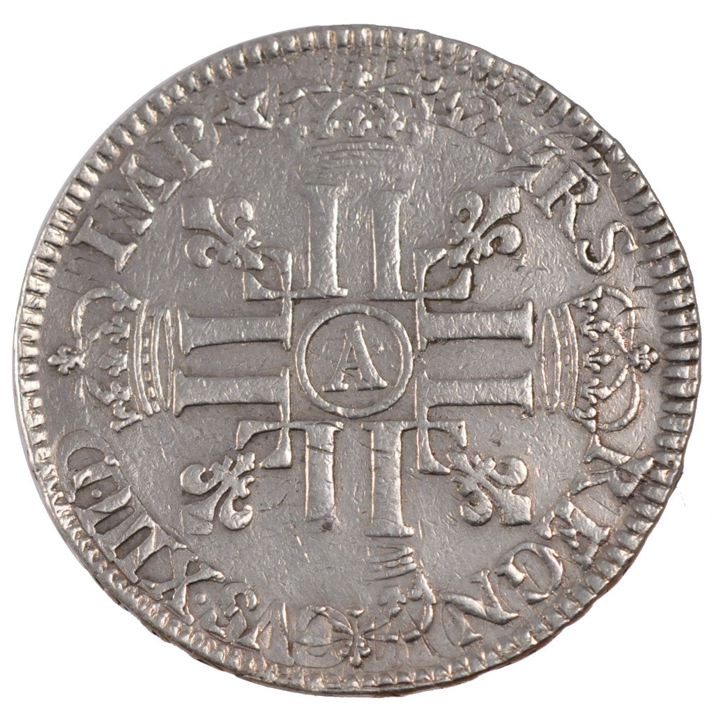 FRANCE, Écu aux 8 L, ECU, 1690, Paris, KM #275.1, VF(30-35), Silver, Gadoury ...