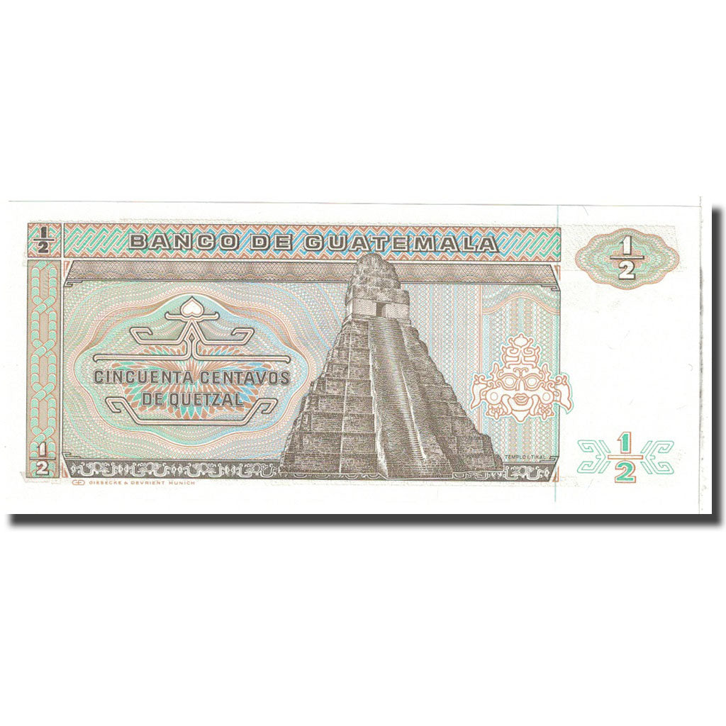 Banknote, Guatemala, 1/2 Quetzal, 1989, 1989-01-04, KM:72a, UNC(65-70)