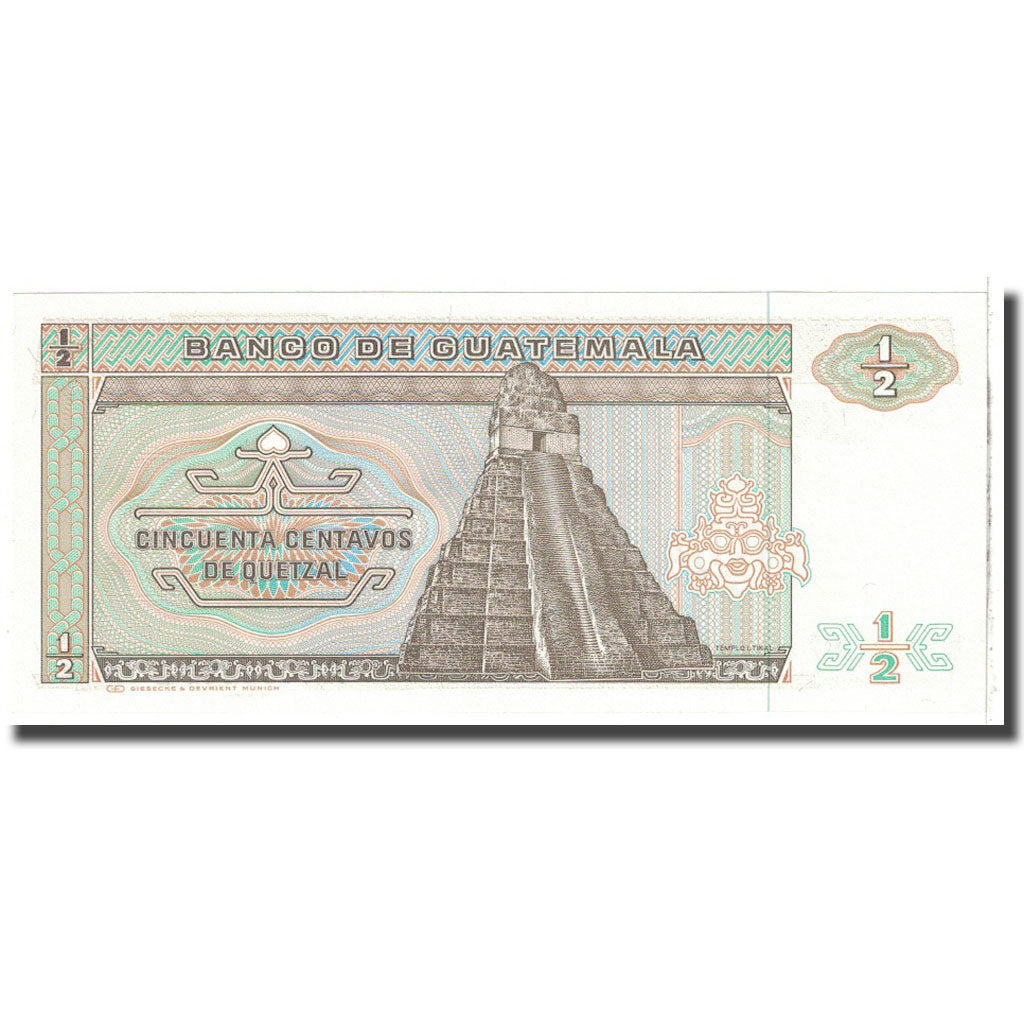 Banknote, Guatemala, 1/2 Quetzal, 1989, 1989-01-04, KM:72a, UNC(65-70)