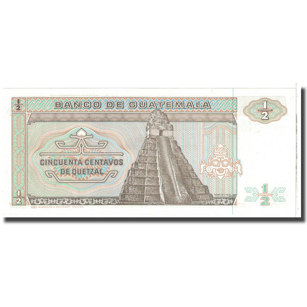 Banknote, Guatemala, 1/2 Quetzal, 1989, 1989-01-04, KM:72a, UNC(65-70)