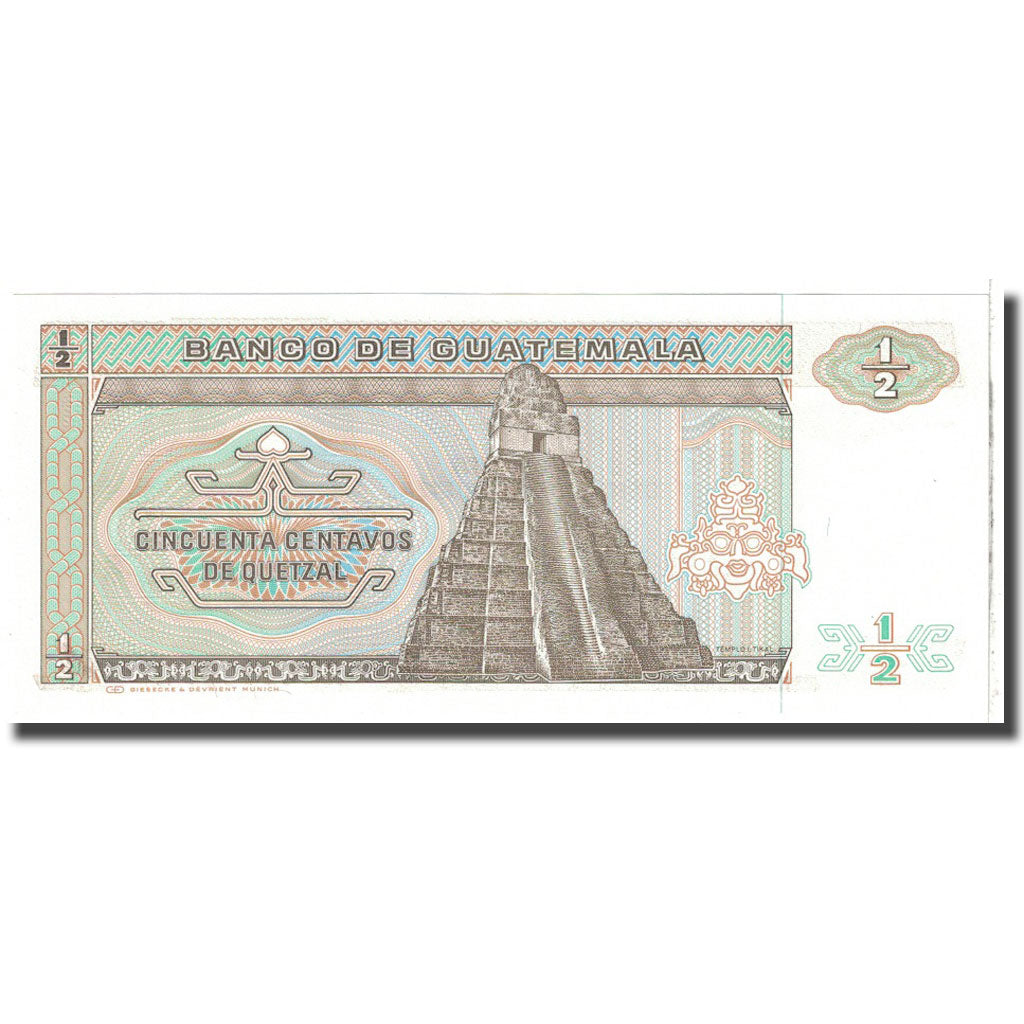 Banknote, Guatemala, 1/2 Quetzal, 1989, 1989-01-04, KM:72a, UNC(65-70)