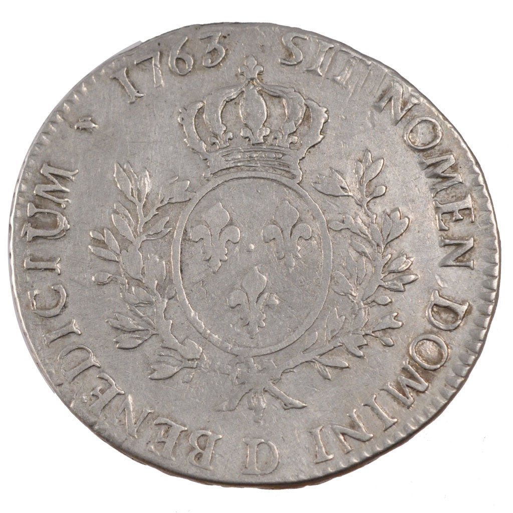 FRANCE, Écu au bandeau, Ecu, 1763, Lyons, VF(20-25), Silver, Gadoury #322, 29.23