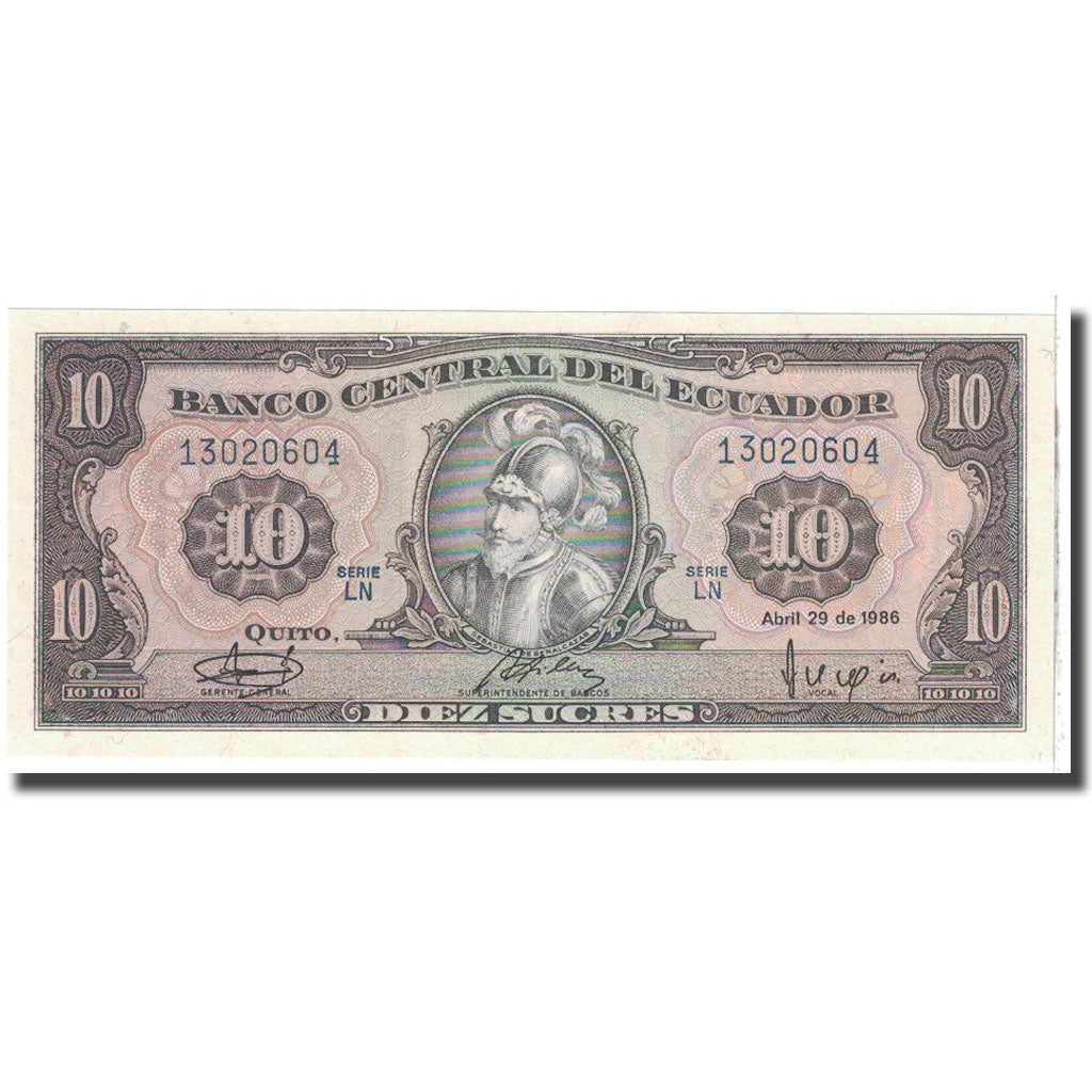 Banknote, Ecuador, 10 Sucres, 1986, 1986-04-29, KM:121, UNC(65-70)
