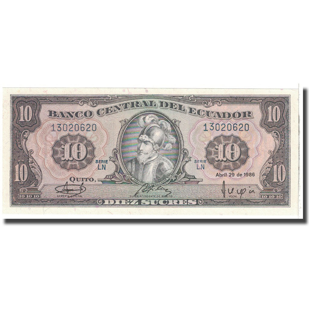 Banknote, Ecuador, 10 Sucres, 1986, 1986-04-29, KM:121, UNC(65-70)