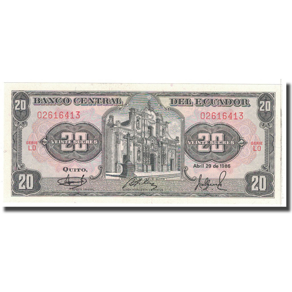 Banknote, Ecuador, 20 Sucres, 1986, 1986-04-29, KM:121Aa, UNC(65-70)